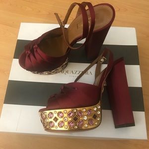 Aquazzura Party Plateau Satin Heels 36.5